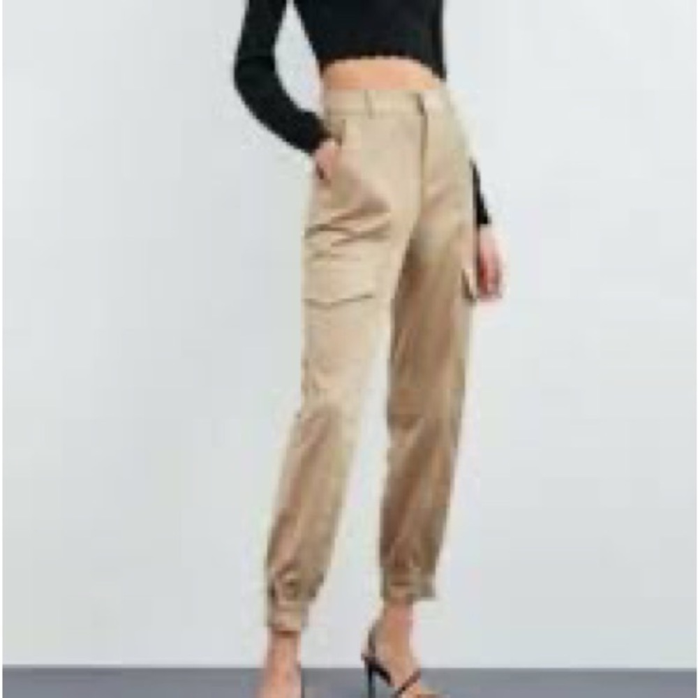 Zara Satin Tan High Waisted Cargo Pants Size XS - Picture 11 of 14